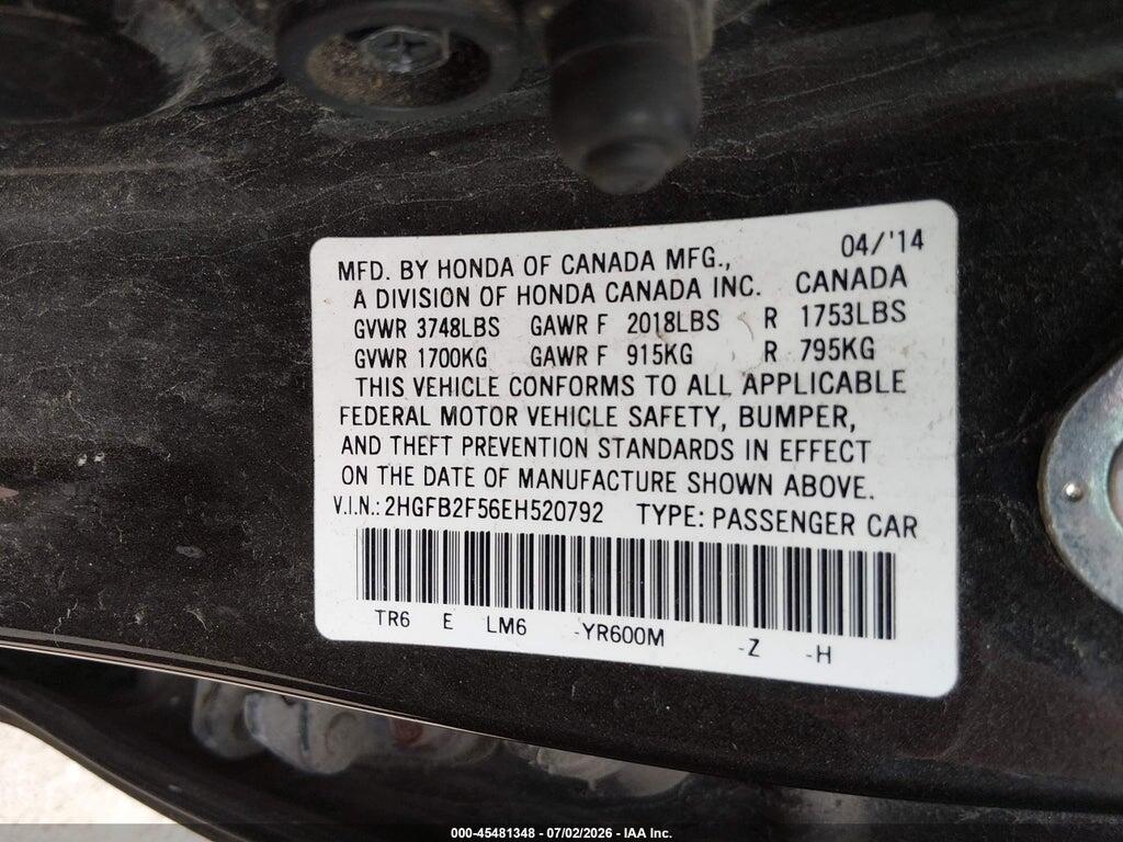 2HGFB2F56EH520792 2014 HONDA CIVIC photo no. 9