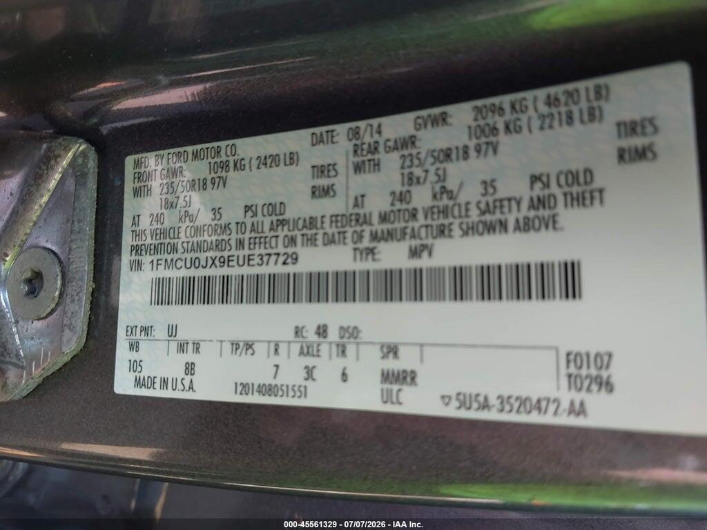 1FMCU0JX9EUE37729 2014 FORD ESCAPE photo no. 9