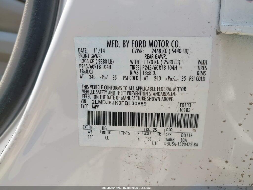 2LMDJ6JK3FBL30689 2015 LINCOLN MKX photo no. 9