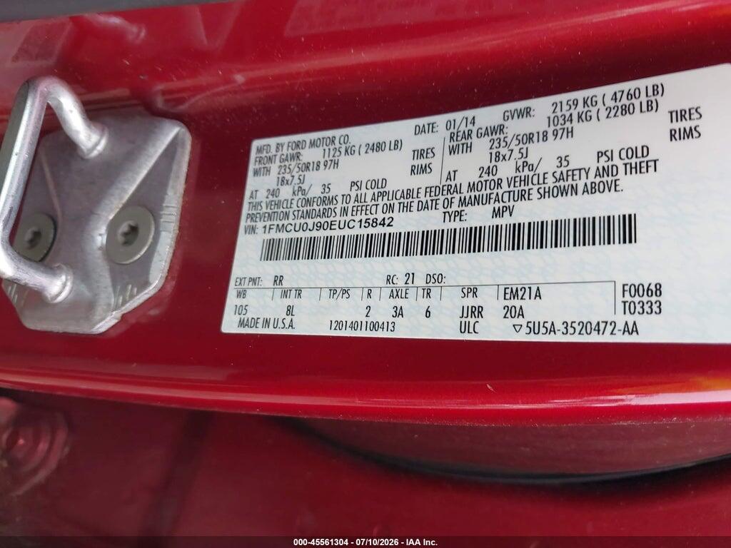 1FMCU0J90EUC15842 2014 FORD ESCAPE photo no. 9