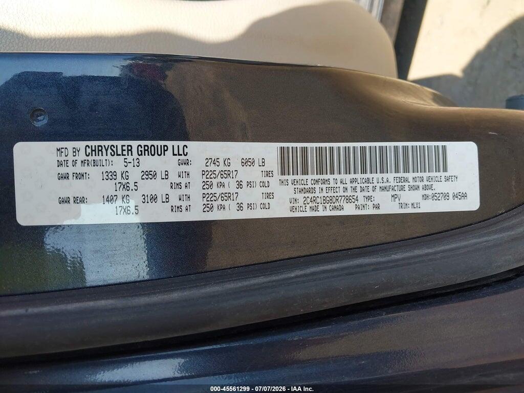 2C4RC1BG8DR778654 2013 CHRYSLER TOWN & COUNTRY photo no. 9