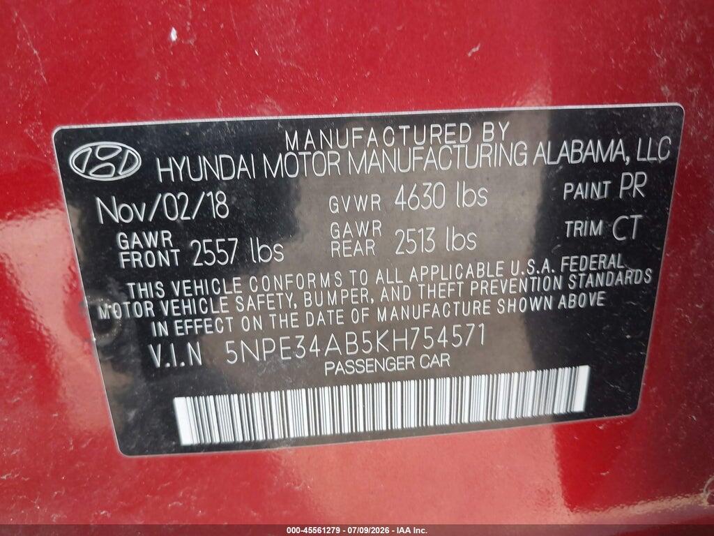 5NPE34AB5KH754571 2019 HYUNDAI SONATA photo no. 9