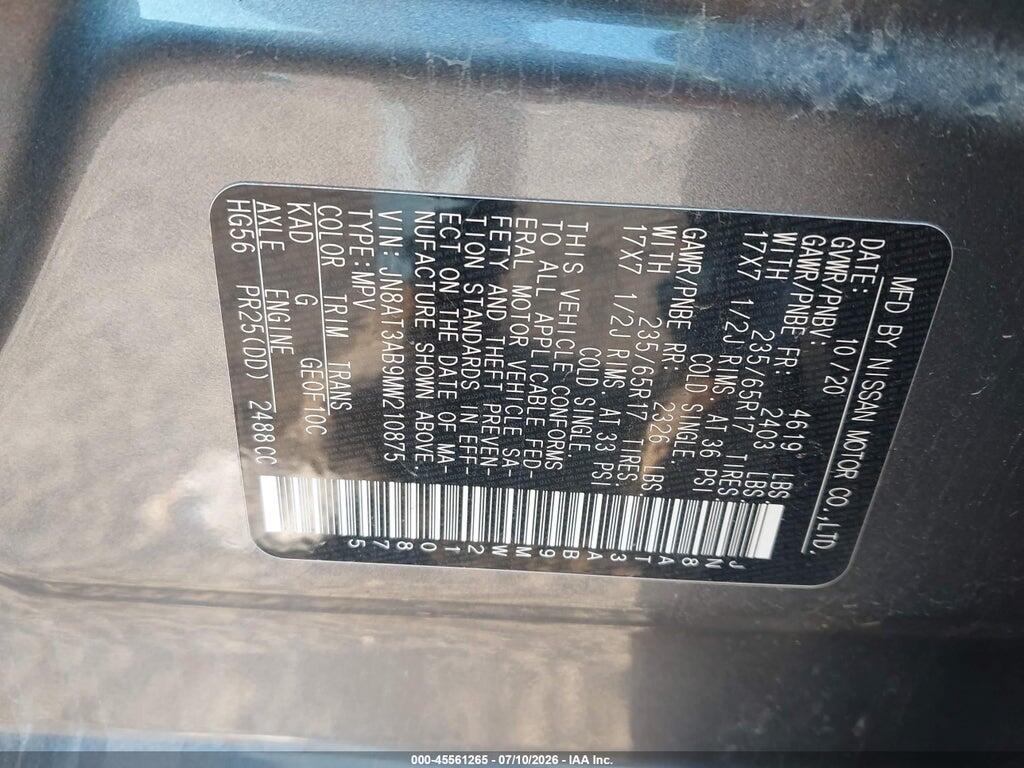 JN8AT3AB9MW210875 2021 NISSAN ROGUE photo no. 9