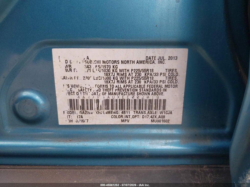 4A4AR4AUXEE002019 2014 MITSUBISHI OUTLANDER SPORT photo no. 9