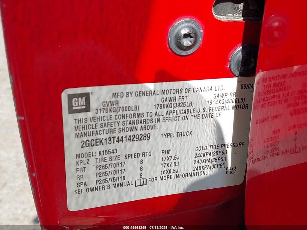 2GCEK13T441429289 2004 CHEVROLET SILVERADO 1500 photo no. 9