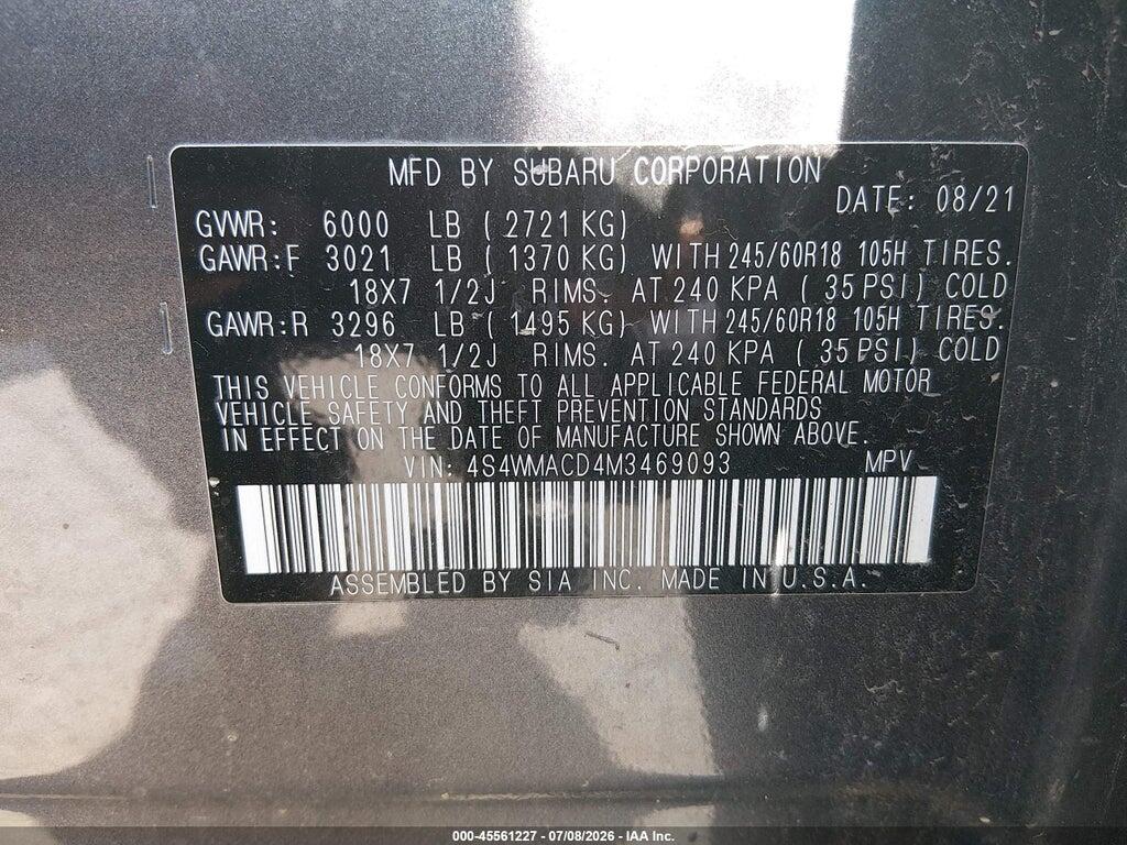4S4WMACD4M3469093 2021 SUBARU ASCENT photo no. 9