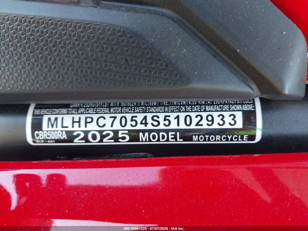 MLHPC7054S5102933 2025 HONDA CBR500 photo no. 10