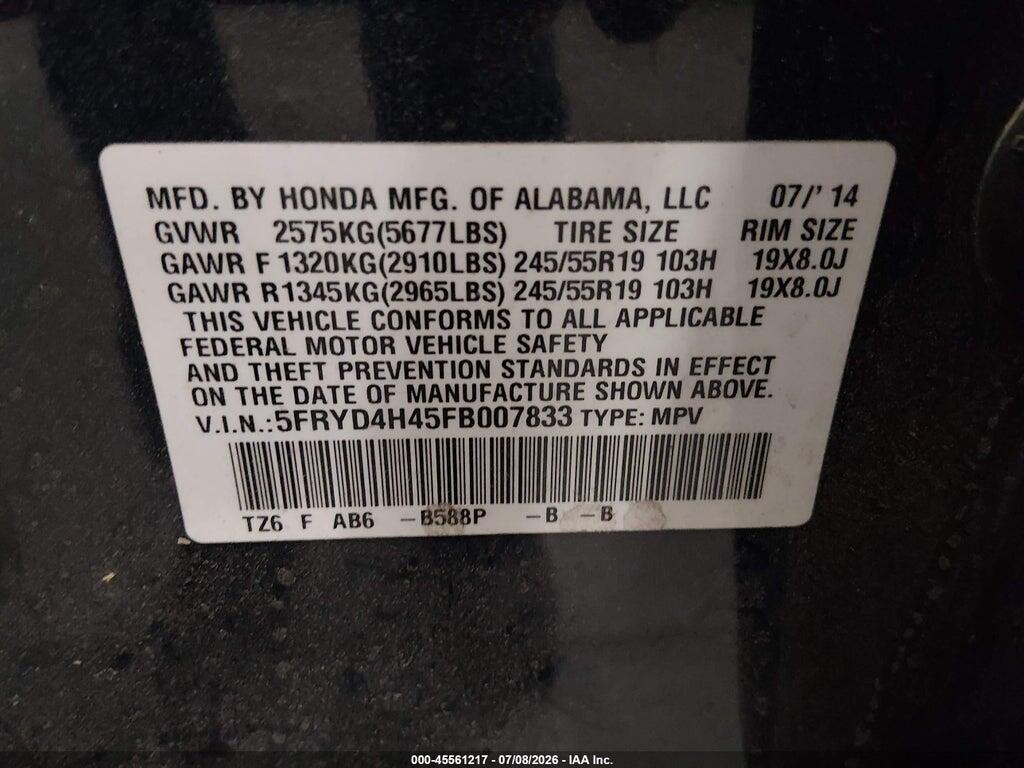 5FRYD4H45FB007833 2015 ACURA MDX photo no. 9