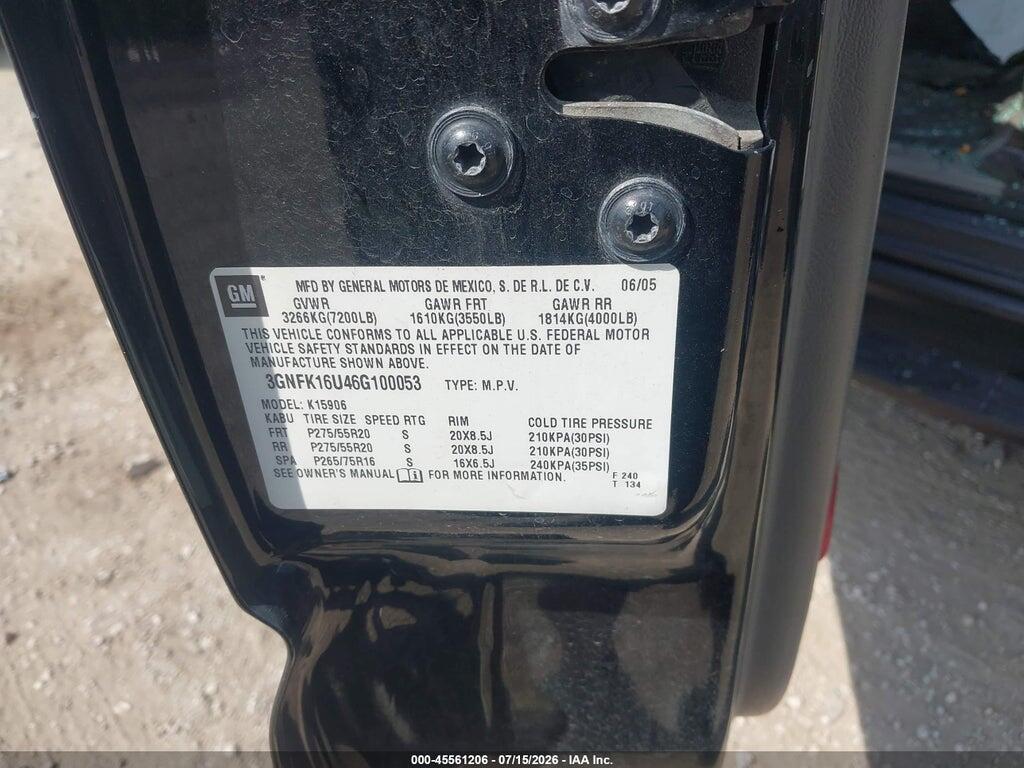 3GNFK16U46G100053 2006 CHEVROLET SUBURBAN 1500 photo no. 9