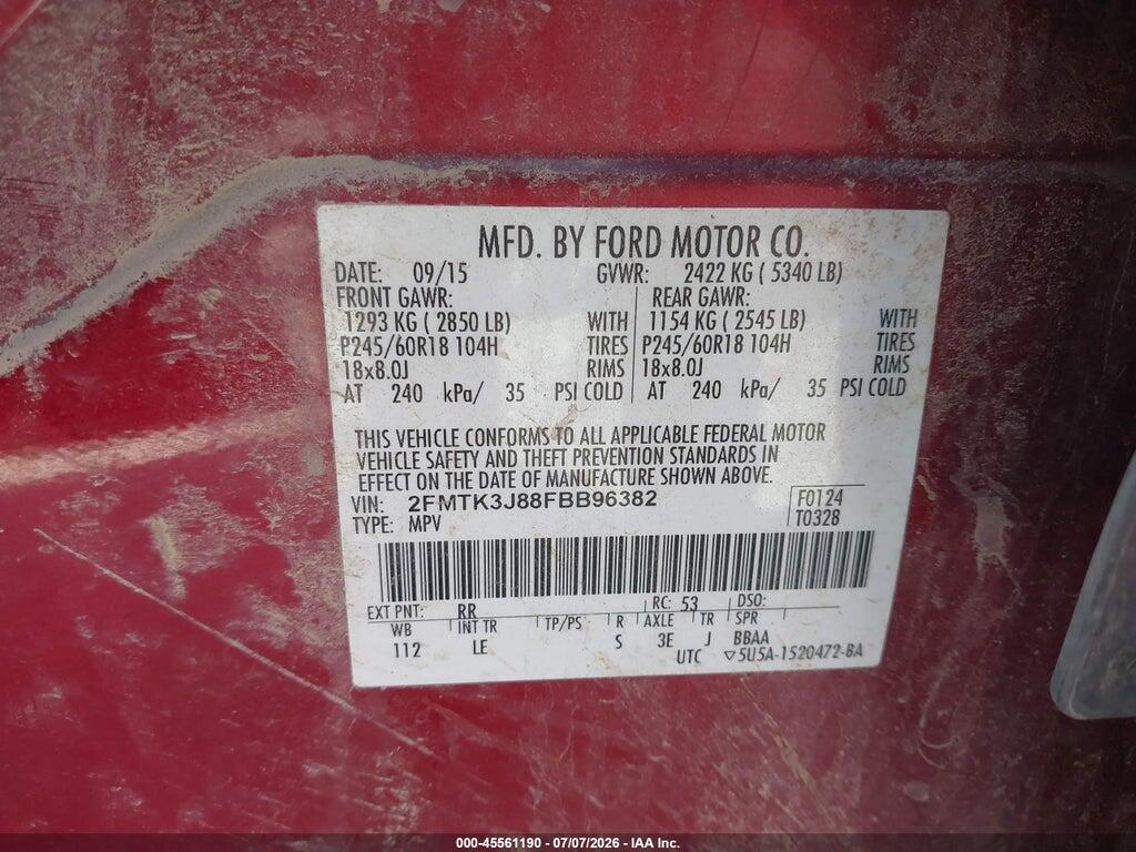 2FMTK3J88FBB96382 2015 FORD EDGE photo no. 9