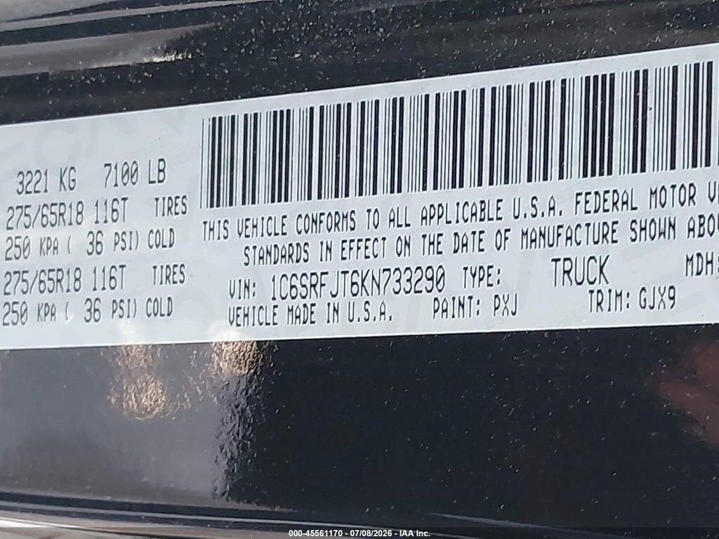 1C6SRFJT6KN733290 2019 RAM 1500 photo no. 9