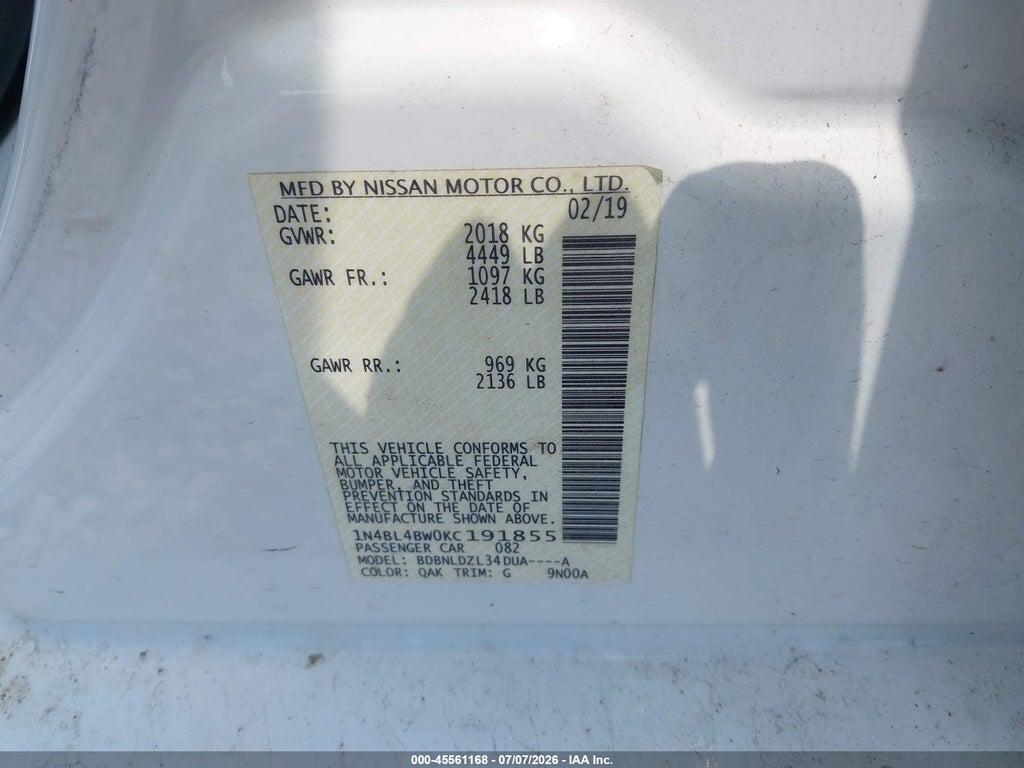 1N4BL4BW0KC191855 2019 NISSAN ALTIMA photo no. 9