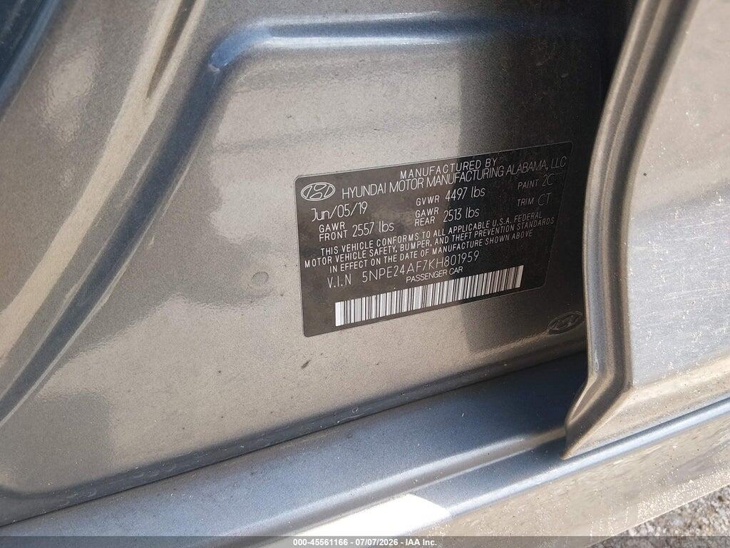 5NPE24AF7KH801959 2019 HYUNDAI SONATA photo no. 9