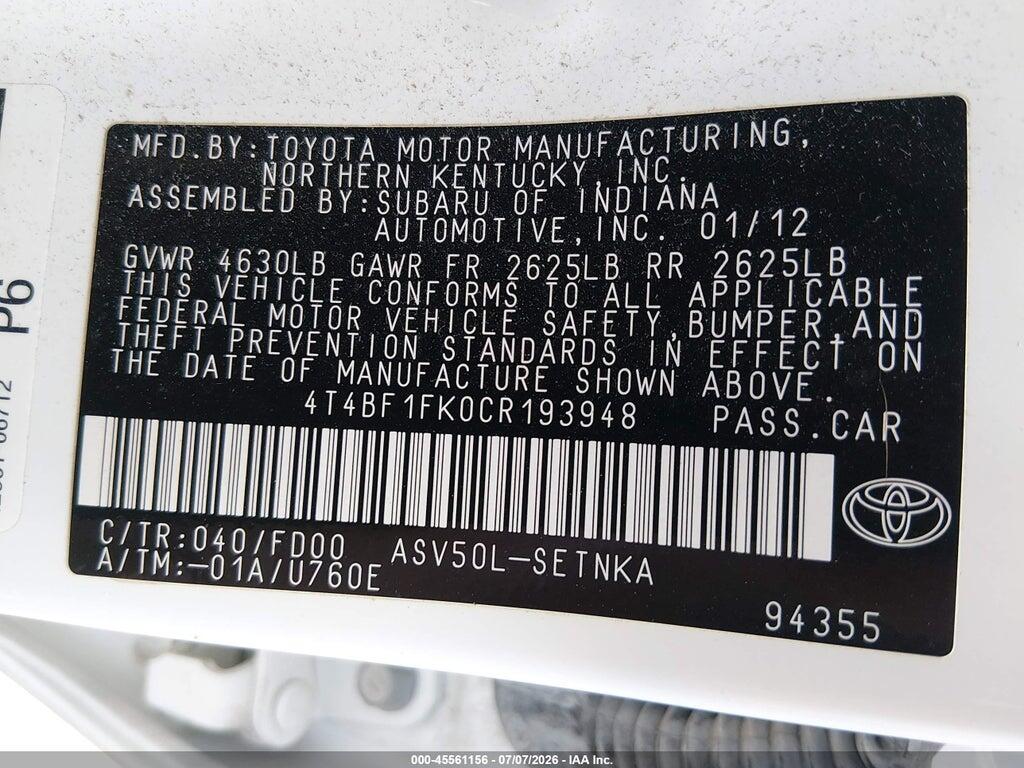 4T4BF1FK0CR193948 2012 TOYOTA CAMRY photo no. 9