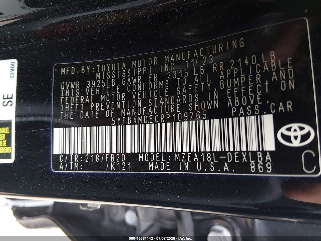 5YFB4MDE0RP109765 2024 TOYOTA COROLLA photo no. 9