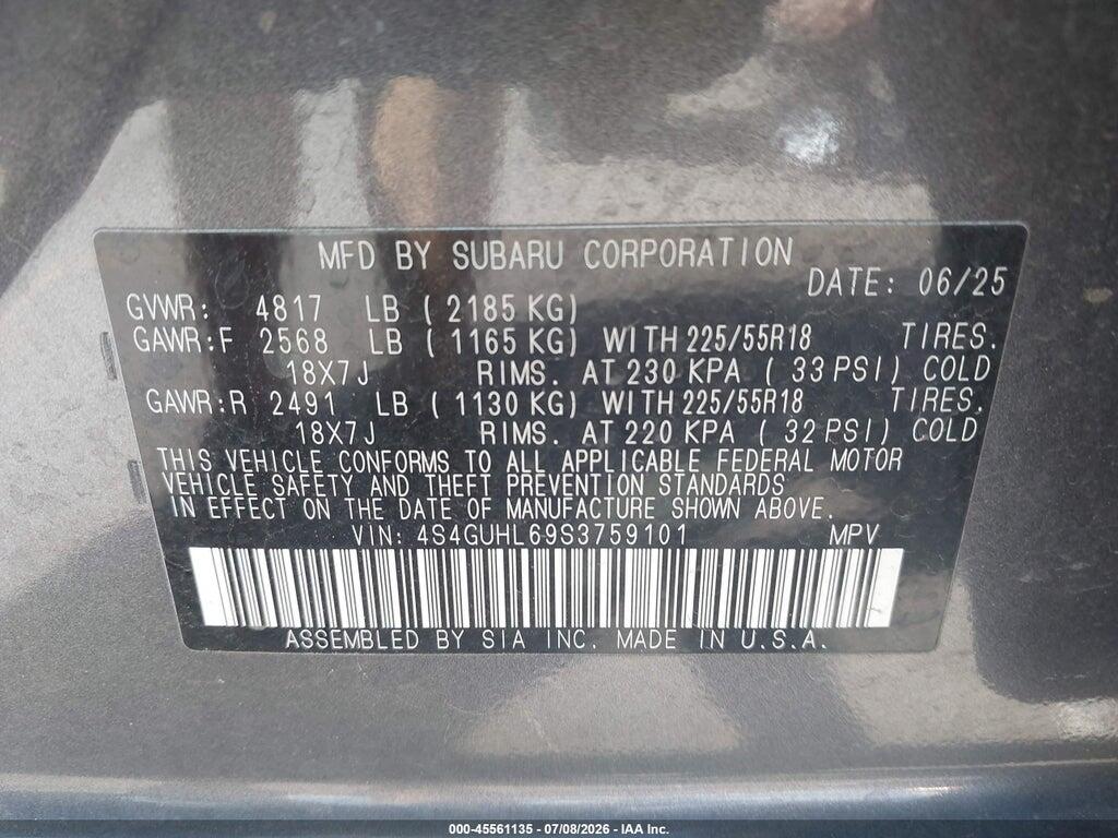 4S4GUHL69S3759101 2025 SUBARU CROSSTREK photo no. 9