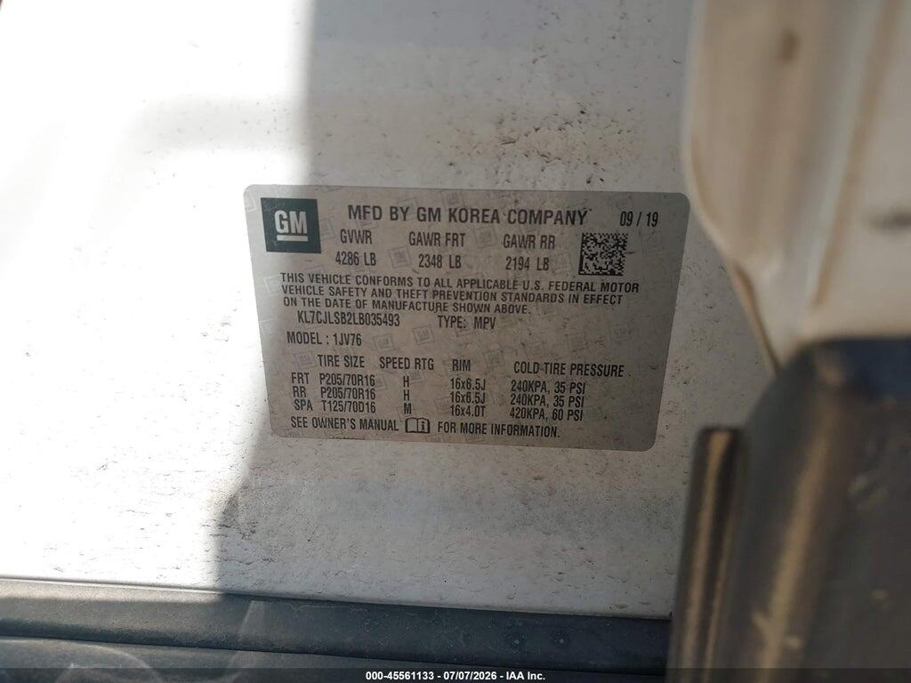 KL7CJLSB2LB035493 2020 CHEVROLET TRAX photo no. 9