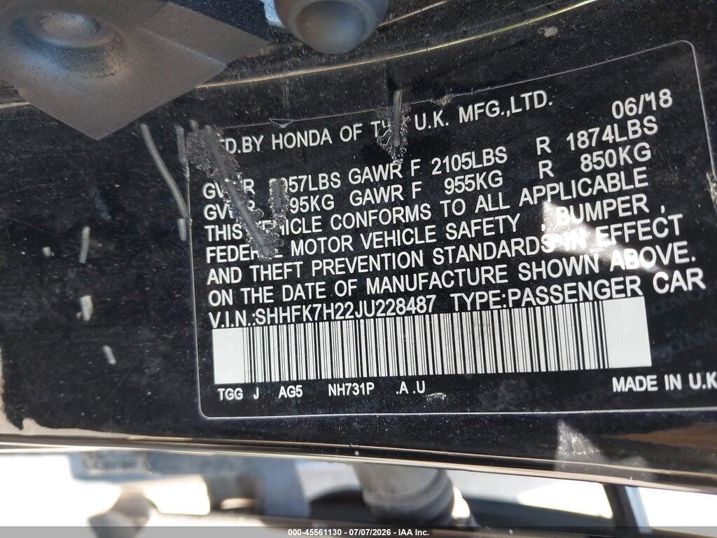 SHHFK7H22JU228487 2018 HONDA CIVIC photo no. 9