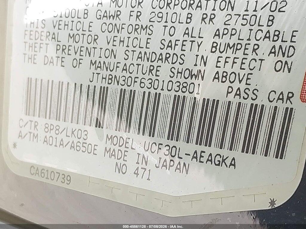 JTHBN30F630103801 2003 LEXUS LS 430 photo no. 9
