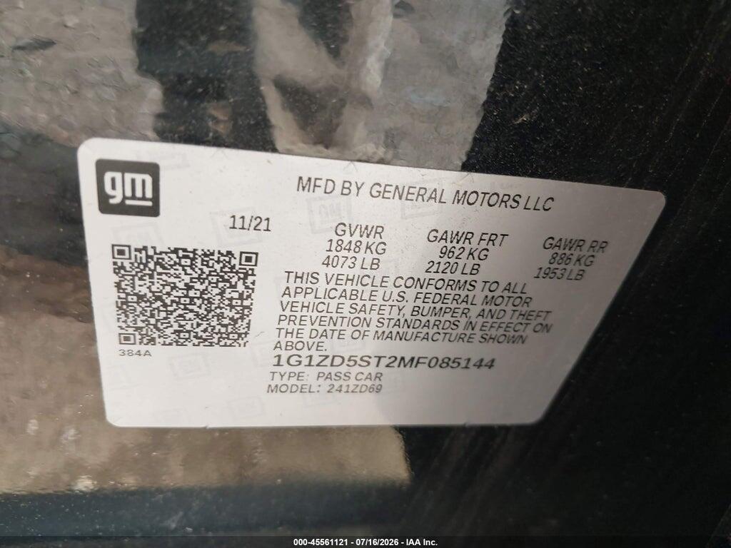 1G1ZD5ST2MF085144 2021 CHEVROLET MALIBU photo no. 9