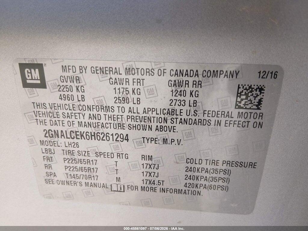 2GNALCEK6H6261294 2017 CHEVROLET EQUINOX photo no. 9