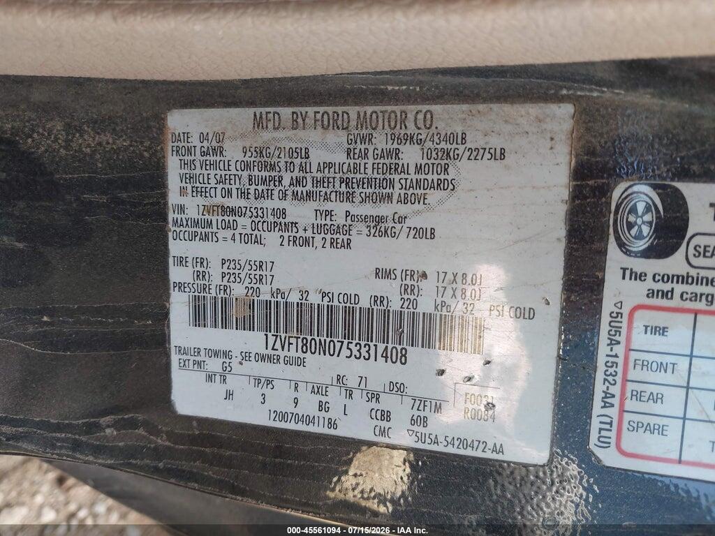 1ZVFT80N075331408 2007 FORD MUSTANG photo no. 9