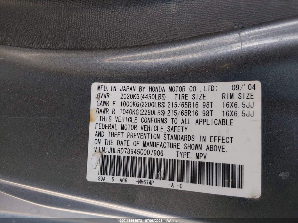 JHLRD78945C007906 2005 HONDA CR-V photo no. 9
