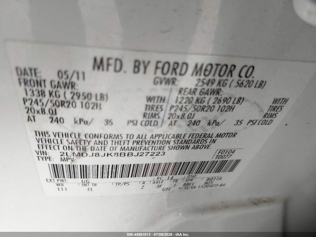 2LMDJ8JK8BBJ27223 2011 LINCOLN MKX photo no. 9