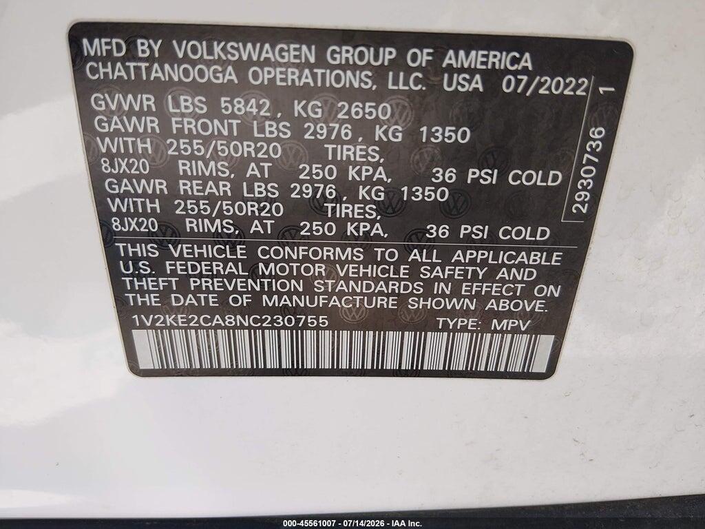 1V2KE2CA8NC230755 2022 VOLKSWAGEN ATLAS CROSS SPORT photo no. 9