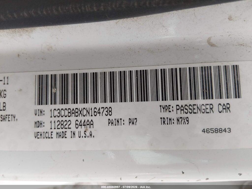 1C3CCBABXCN164738 2012 CHRYSLER 200 photo no. 9