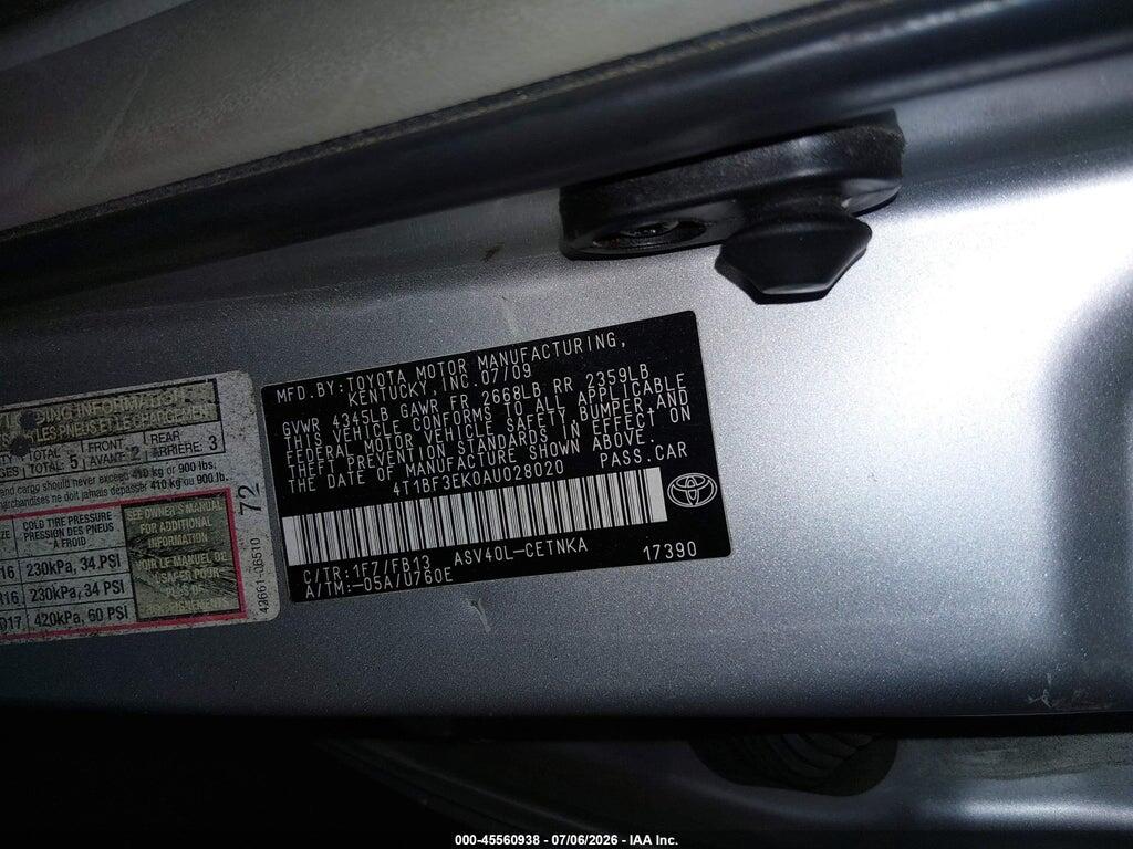 4T1BF3EK0AU028020 2010 TOYOTA CAMRY photo no. 9