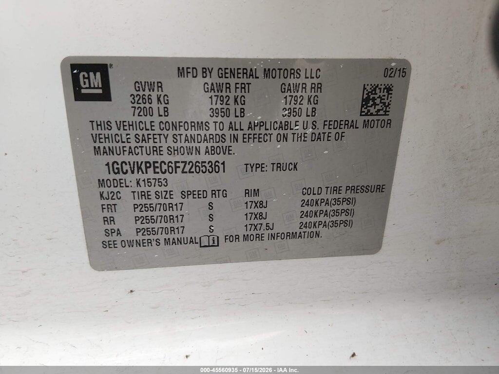 1GCVKPEC6FZ265361 2015 CHEVROLET SILVERADO 1500 photo no. 9