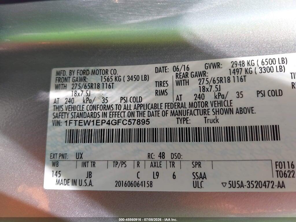 1FTEW1EP4GFC57895 2016 FORD F-150 photo no. 9