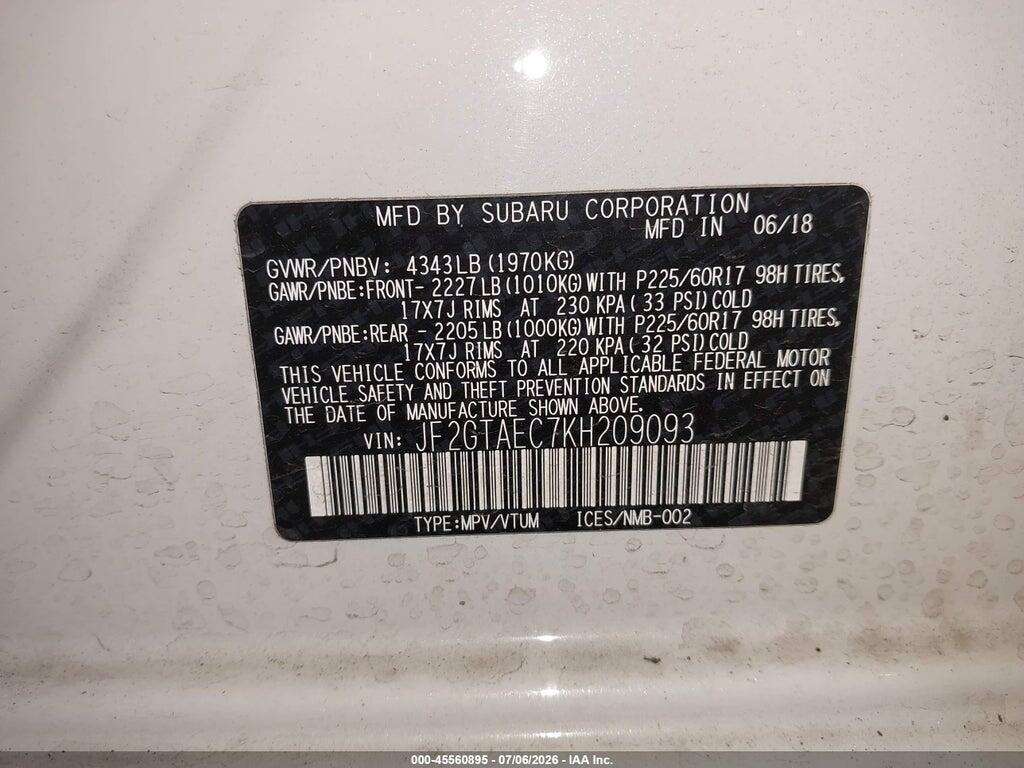 JF2GTAEC7KH209093 2019 SUBARU CROSSTREK photo no. 9