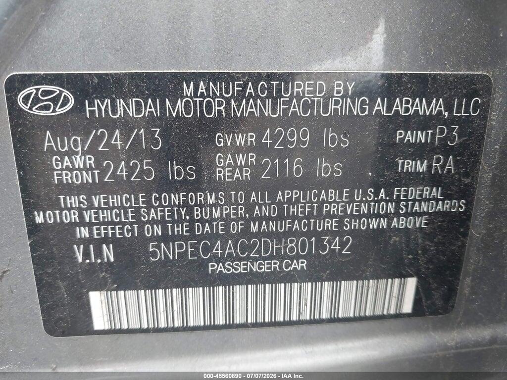 5NPEC4AC2DH801342 2013 HYUNDAI SONATA photo no. 9