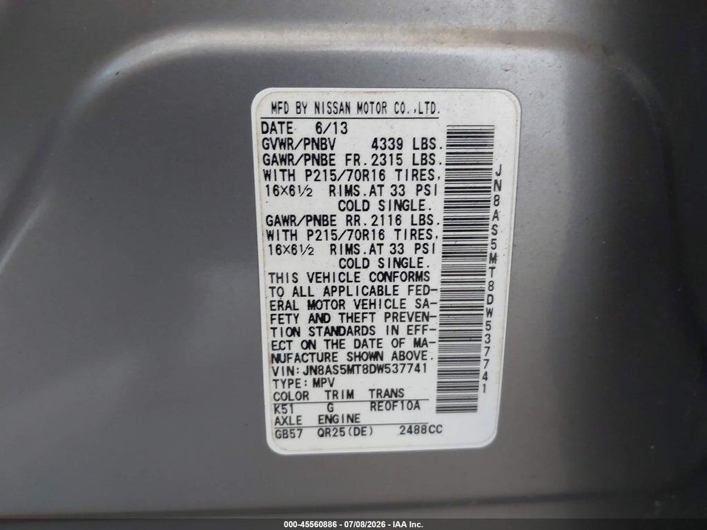 JN8AS5MT8DW537741 2013 NISSAN ROGUE photo no. 9