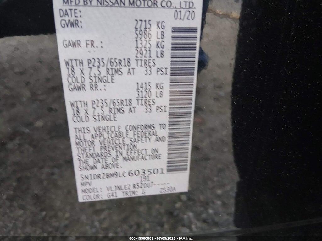 5N1DR2BM9LC603501 2020 NISSAN PATHFINDER photo no. 9