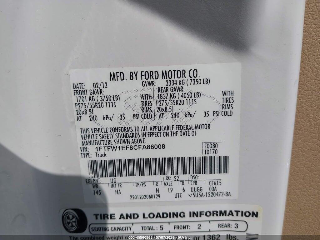 1FTFW1EF8CFA86008 2012 FORD F-150 photo no. 9