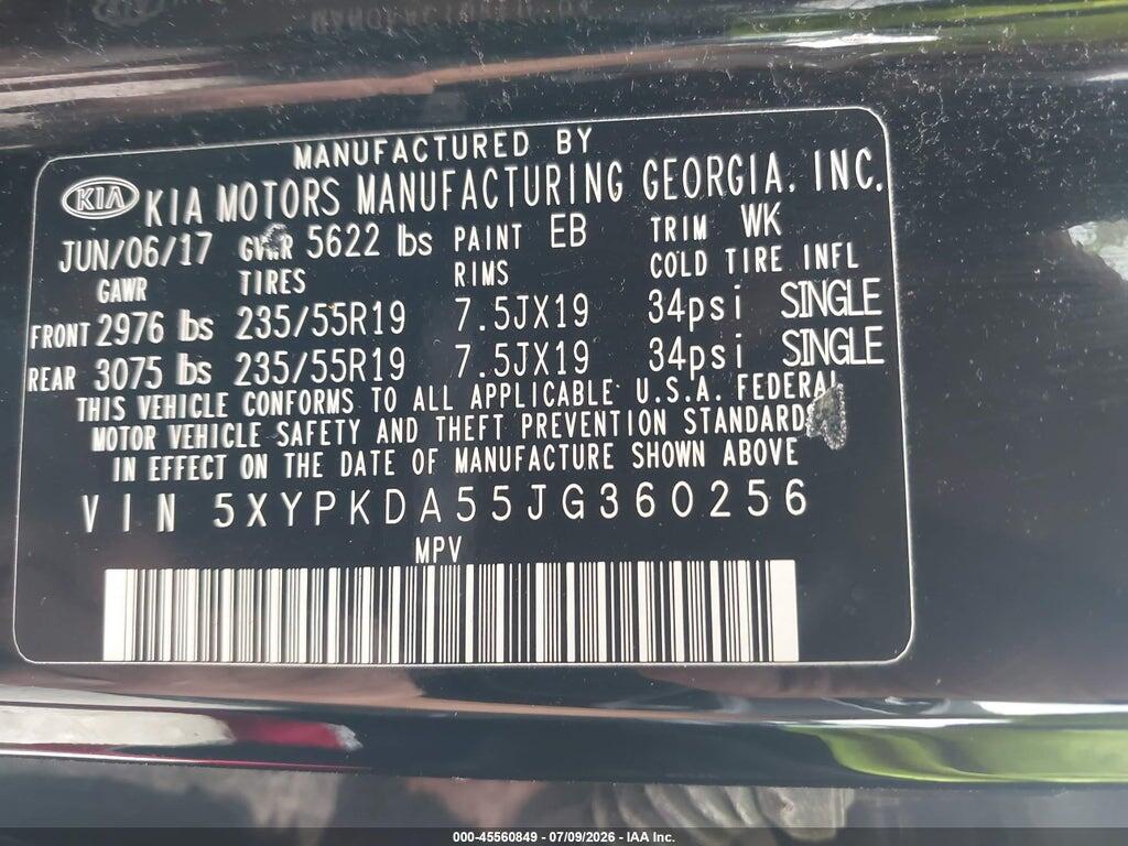 5XYPKDA55JG360256 2018 KIA SORENTO photo no. 9