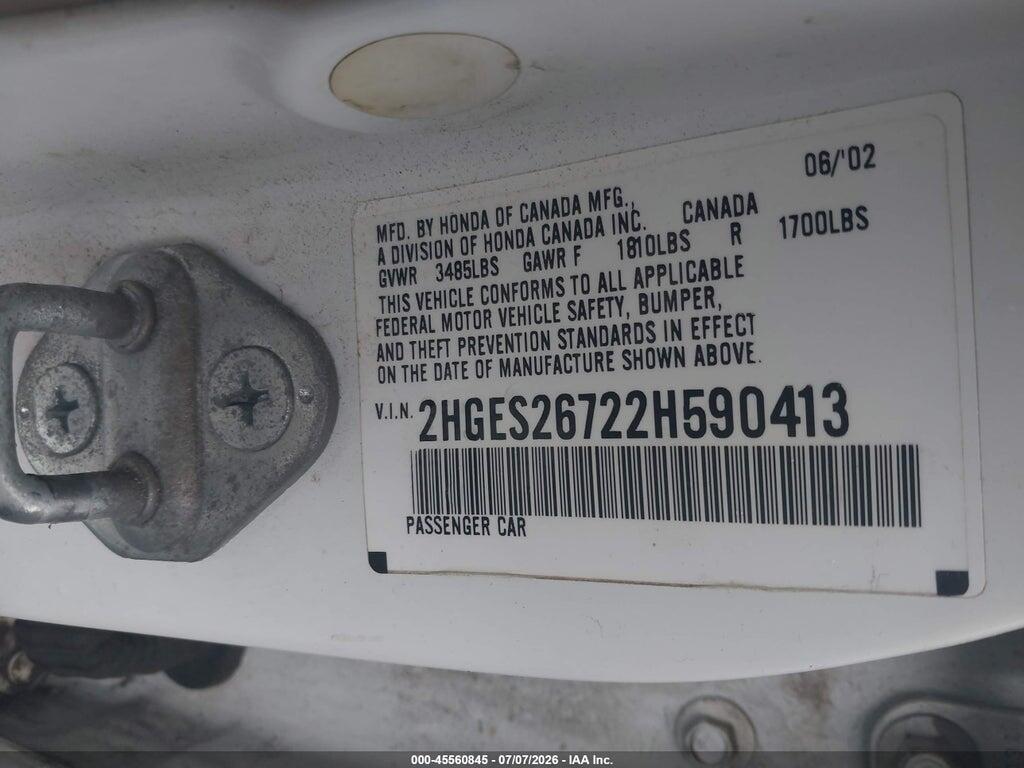 2HGES26722H590413 2002 HONDA CIVIC photo no. 9
