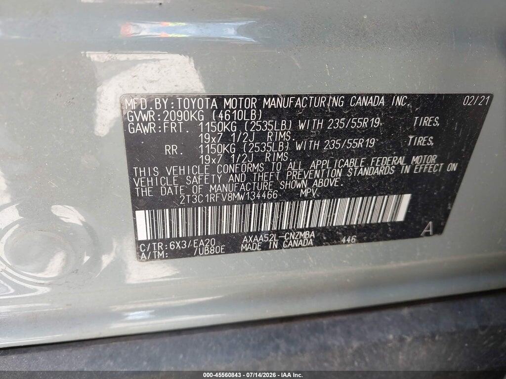 2T3C1RFV8MW134466 2021 TOYOTA RAV4 photo no. 9