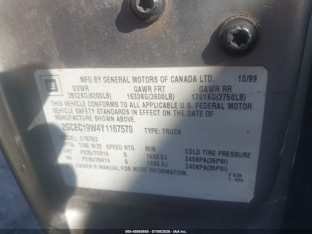2GCEC19W4Y1167570 2000 CHEVROLET SILVERADO 1500 photo no. 9