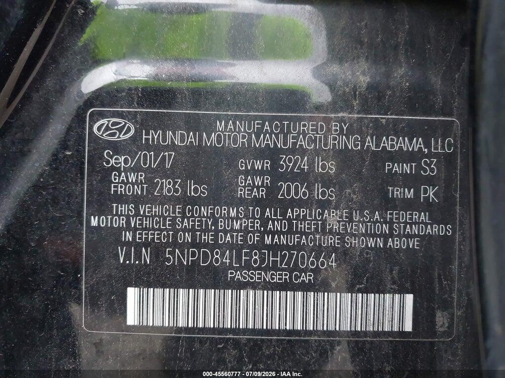 5NPD84LF8JH270664 2018 HYUNDAI ELANTRA photo no. 9