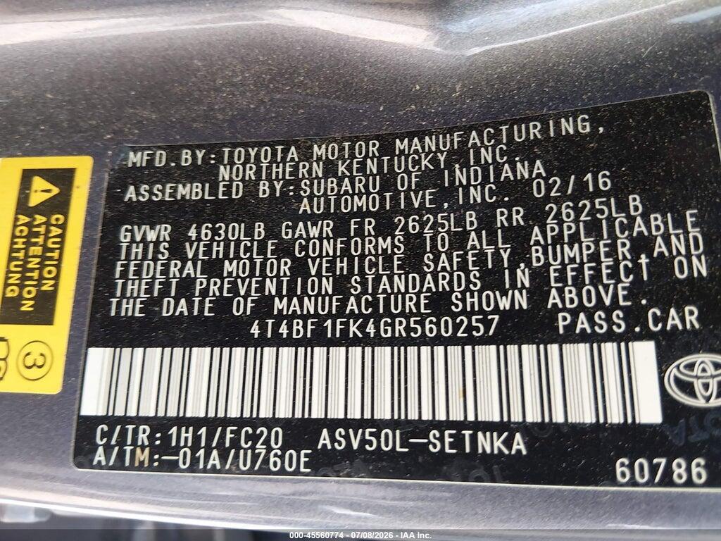 4T4BF1FK4GR560257 2016 TOYOTA CAMRY photo no. 9