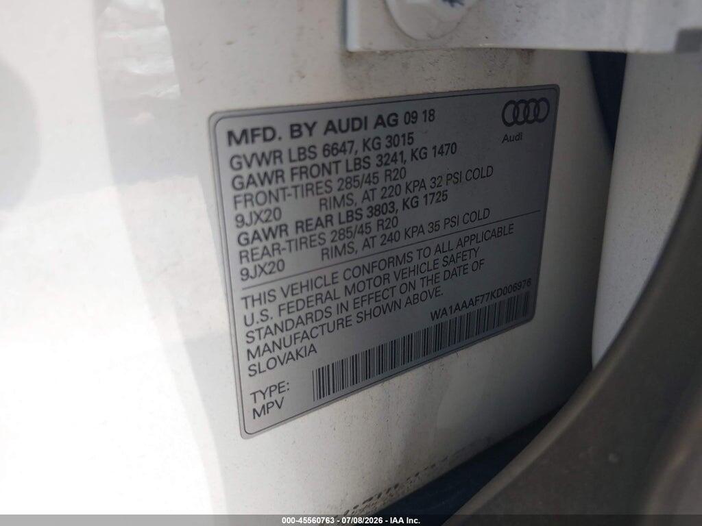 WA1AAAF77KD006976 2019 AUDI Q7 photo no. 9