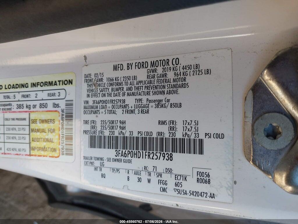 3FA6P0HD1FR257938 2015 FORD FUSION photo no. 9