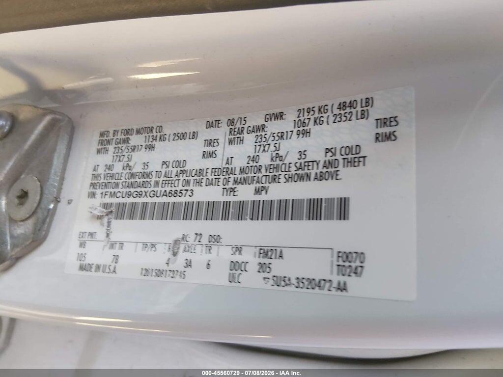1FMCU9G9XGUA68573 2016 FORD ESCAPE photo no. 9