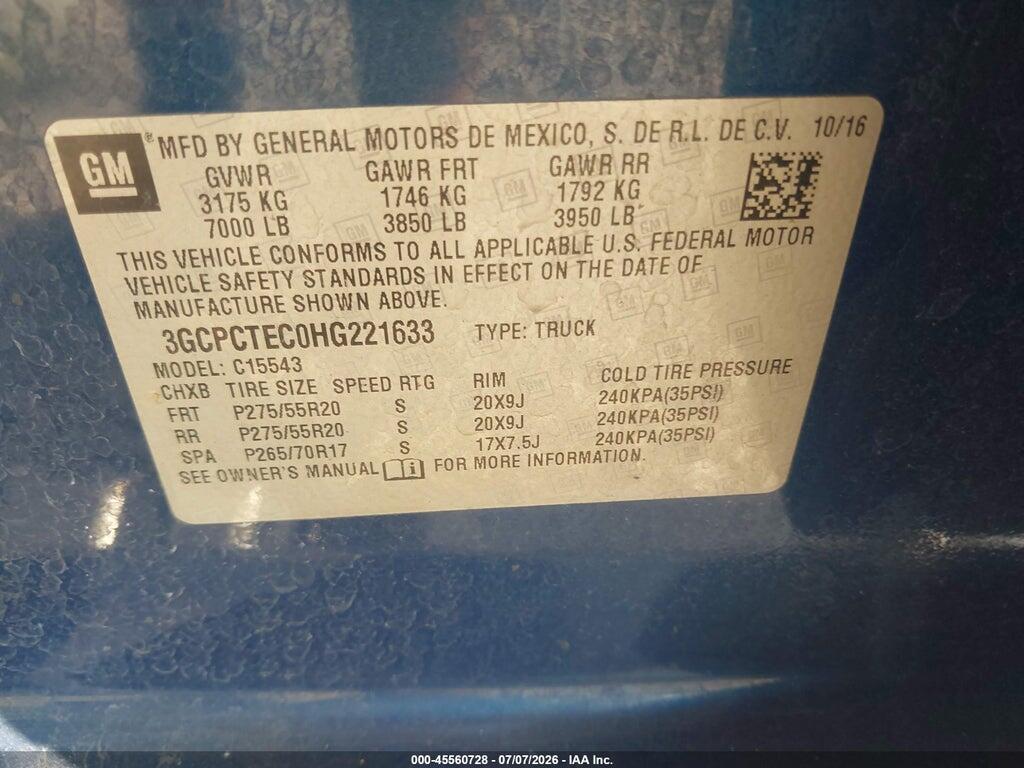3GCPCTEC0HG221633 2017 CHEVROLET SILVERADO 1500 photo no. 9