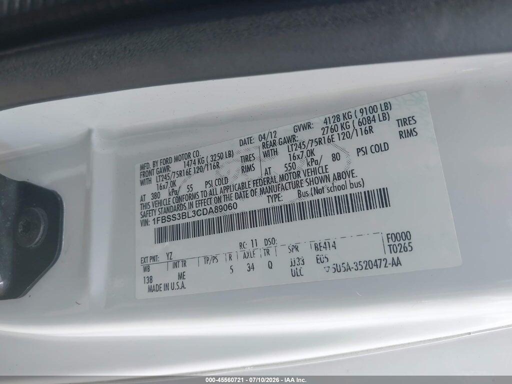 1FBSS3BL3CDA89060 2012 FORD E-350 SUPER DUTY photo no. 9