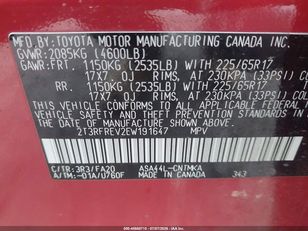 2T3RFREV2EW191647 2014 TOYOTA RAV4 photo no. 9